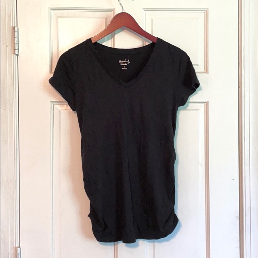 Black V-neck maternity shirt